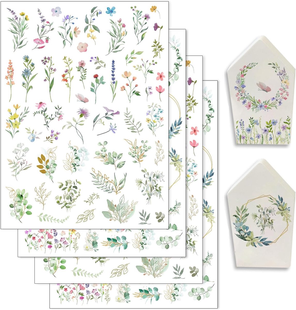 Hongma Rub On Stickers 19 x 14 cm Large Size Flowers Eucalyptus Leaves Transfers 4 Pieces Sayings for Raysin for - ShopVlot