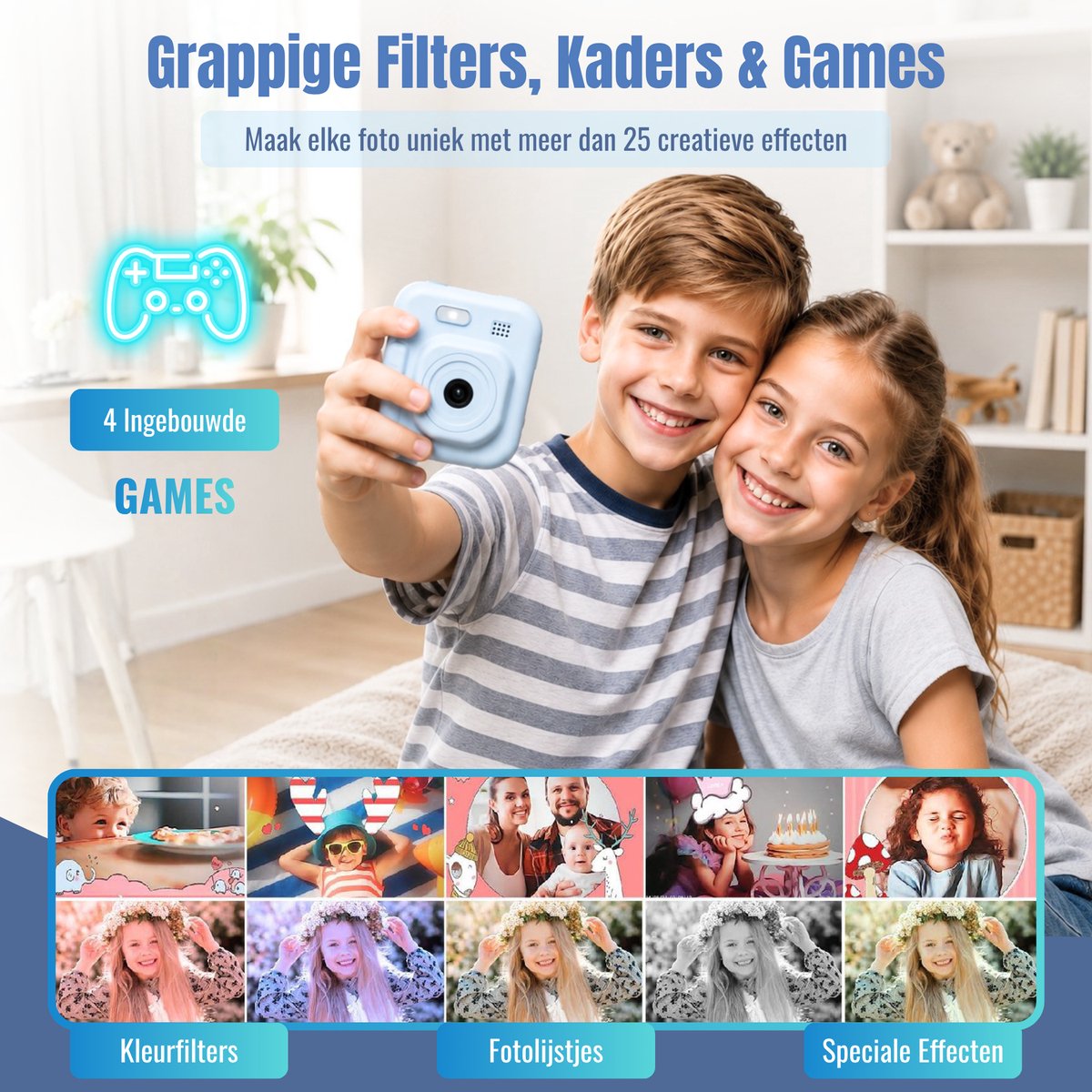 Impressora Térmica - Grote Kindercamera met foto printer - Digitale Camera Kinderen - Instant camera - Kinderfototoestel - SpeelgoedCamera - Mini printer - 48MP - Inclusief Cameratas + 4 papierrollen + 32GB sd kaart - Blauw — cadeau in Spellen & Speelgoed - foto 7