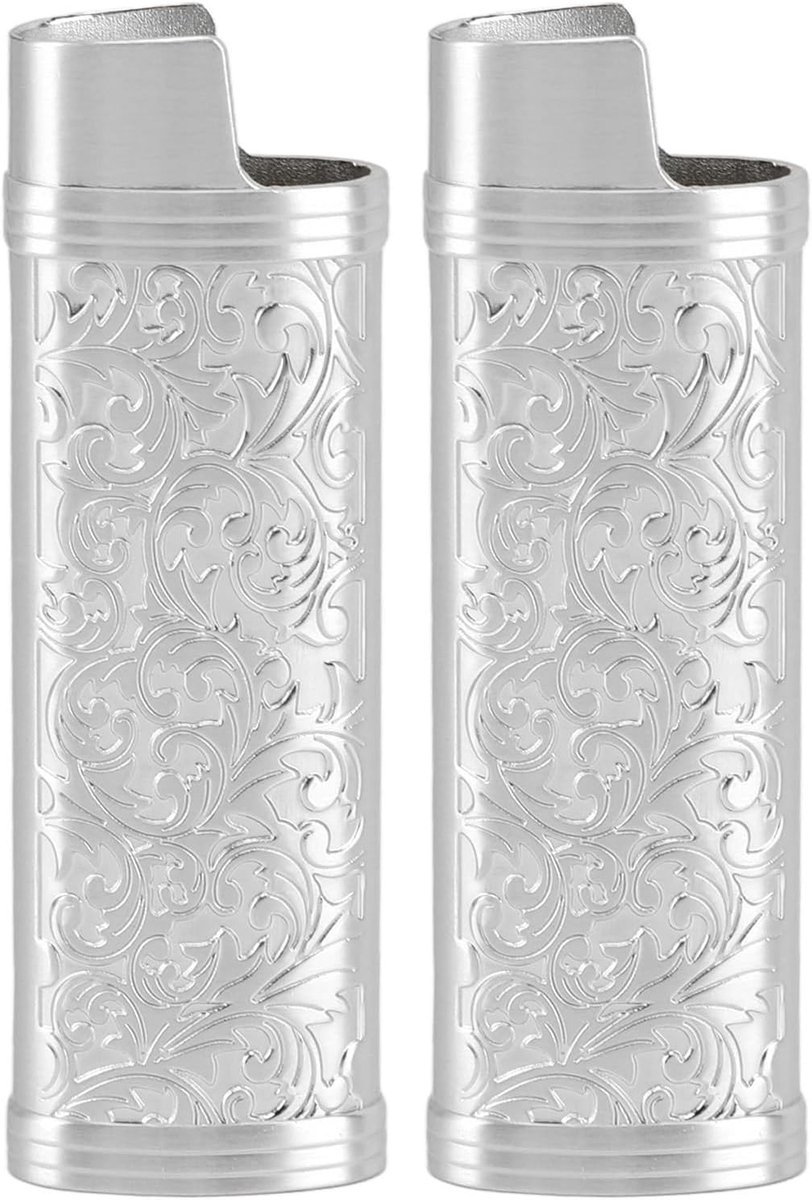 2Pcs Metal Lighter Housing Cover Holder, Zinc Alloy Protective Case for Lighters Vintage Floral Stamped Holder Sleeve - ShopVlot