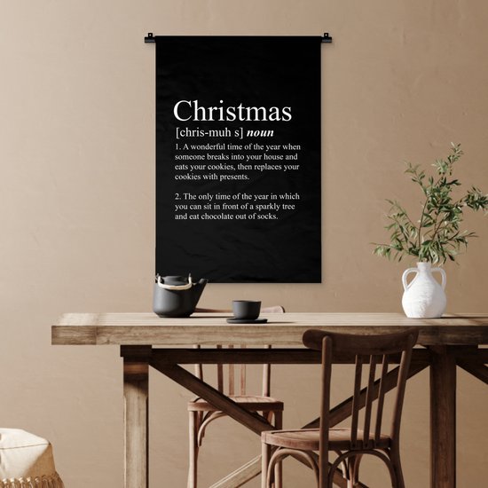 Wandkleed 60x90 cm - Wanddoek Kerstmis - Woordenboek - Spreuken - Quotes - Christmas definitie - Wandtapijt - Wandkleden