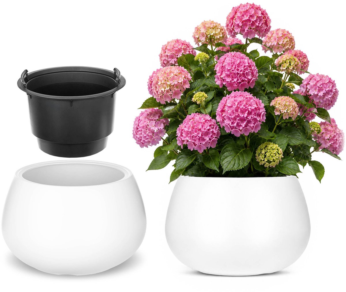 KADAX Bloempot met binnenpot, plastic sierpot vorstbestendig voor bloemen en planten, staand wit 36x23cm