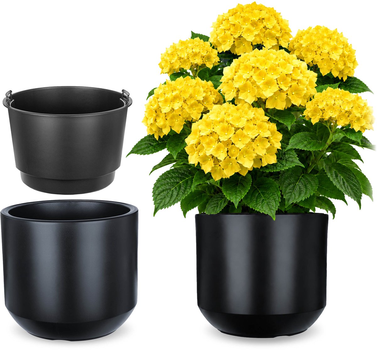 KADAX Bloempot met binnenpot, plastic sierpot vorstbestendig voor bloemen en planten, staand antraciet 56,5x47cm