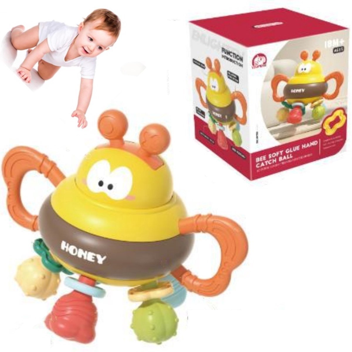 Casalora 3-in-1 Baby Bijtring & Rammelaar – Sensorisch Montessori Grijpspeelgoed – Verlicht Tandpijn – Veilig voor Baby’s van 0–12 Maanden