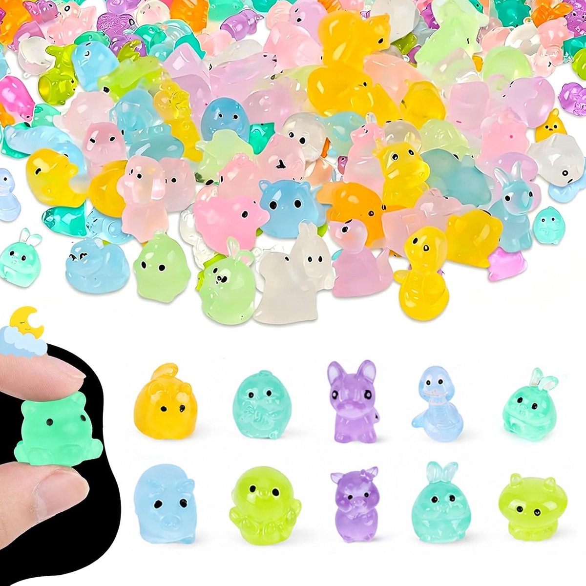 100 stuks lichtgevende mini-dieren van hars, mini-figuren van hars - ShopVlot