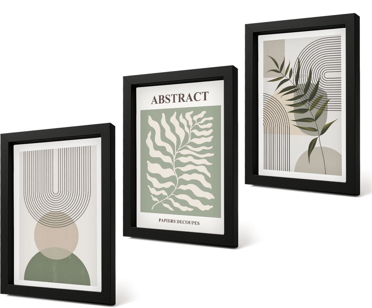 Coloray 4-Delige Schilderij Set - Botanische abstracte vormen in boho-rustieke stijl - 20 x 30 cm - Wanddecoratie - Schilderijen Set - Interieur - Muurdecoratie