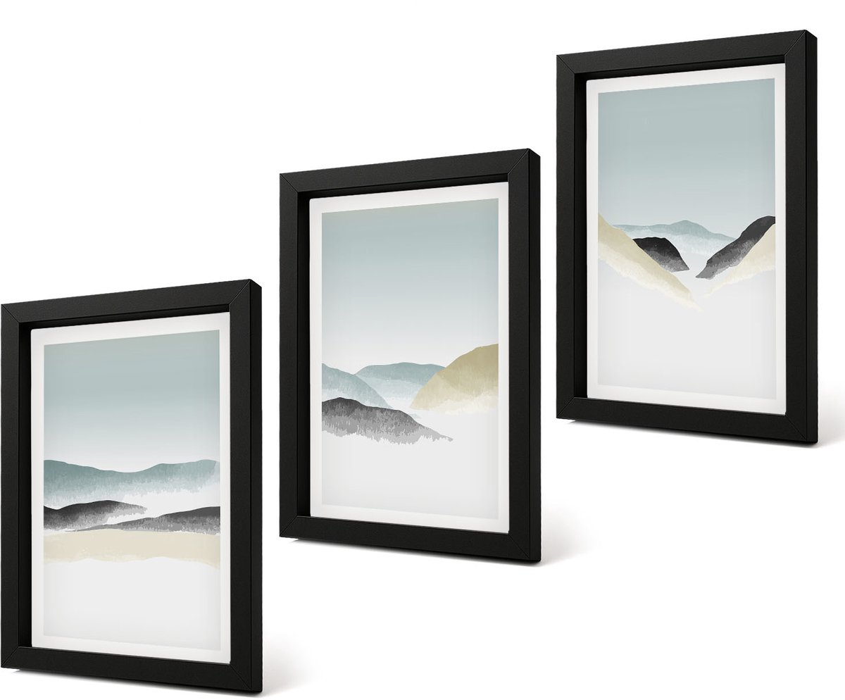 Coloray 4-Delige Schilderij Set - Minimalistische bergen in delicate pasteltinten - 20 x 30 cm - Schilderijen Set - Wanddecoratie - Woonkamer - Muurdecoratie