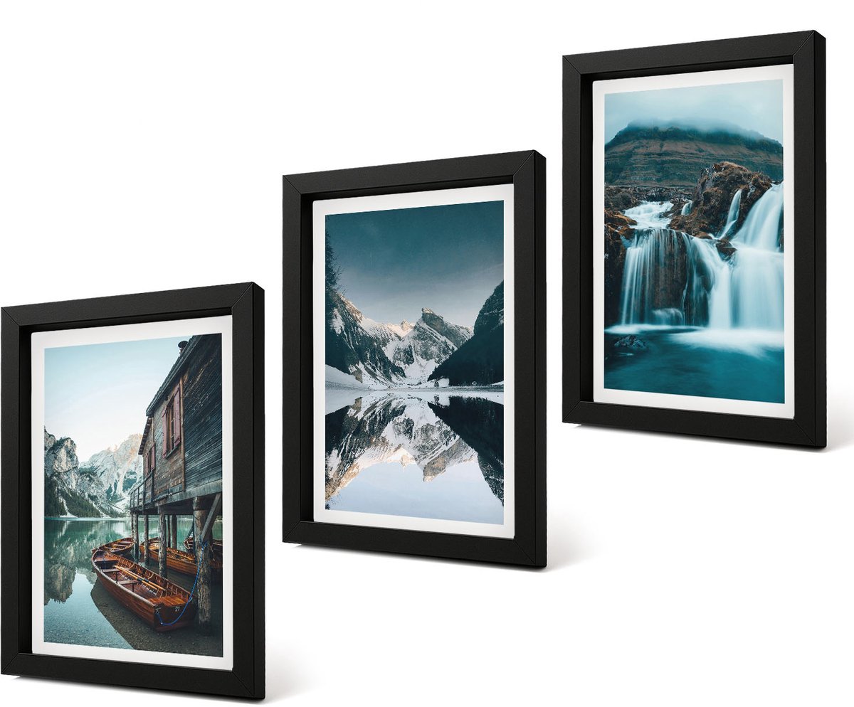 Coloray 4-Delige Schilderij Set - Berglandschap met een waterval en een meer - 20 x 30 cm - Muurdecoratie - Interieur Decoratie - Wanddecoratie