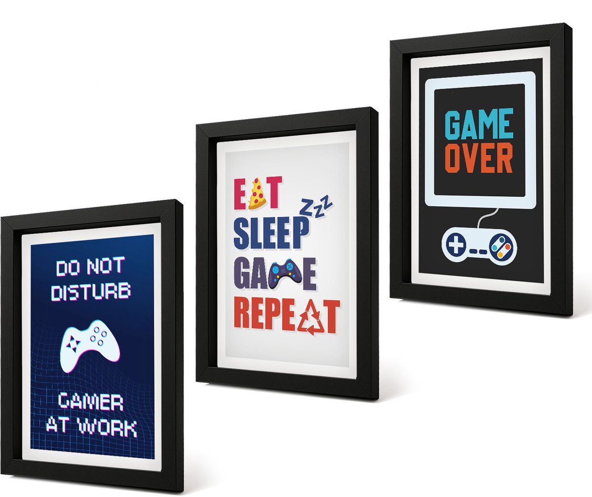 Coloray 4-Delige Schilderij Set - Ondertitels voor gamers met een entertainmentthema - 20 x 30 cm - Muurdecoratie - Wanddecoratie - Slaapkamer - Decoratieve Schilderijen