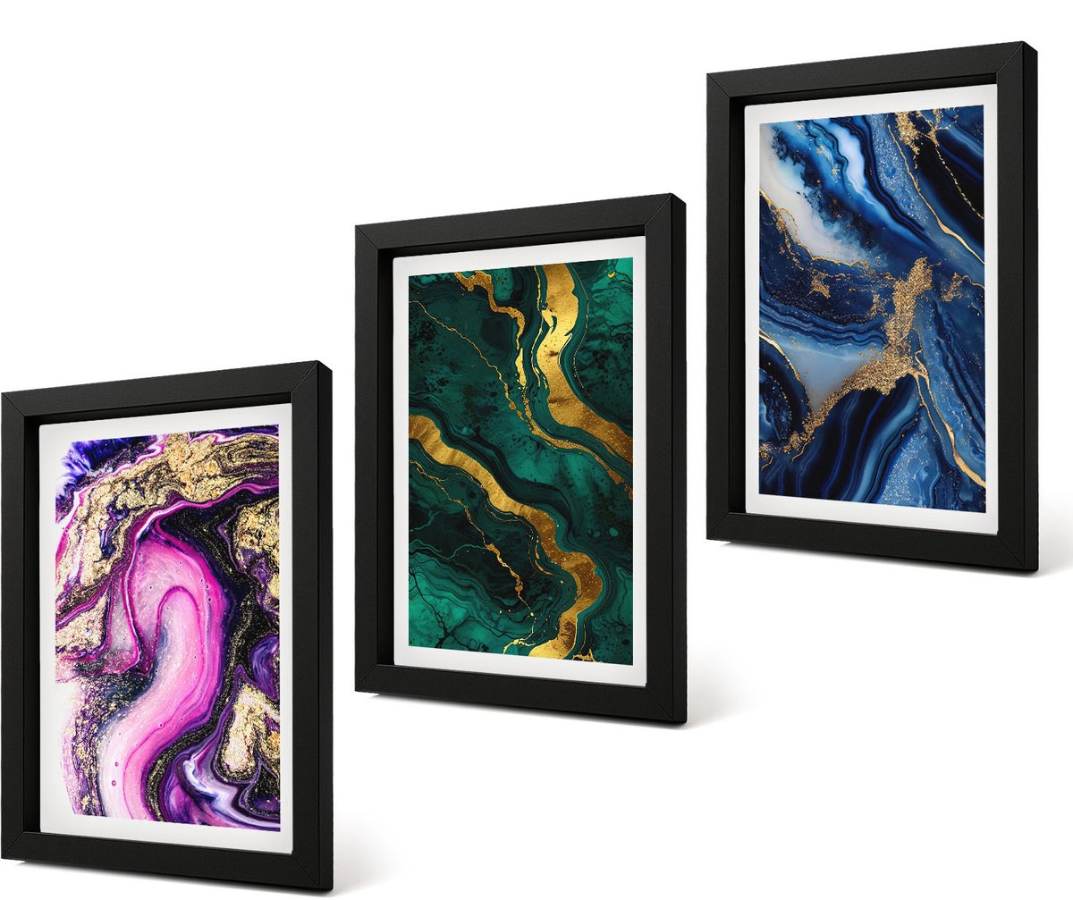 Coloray 4-Delige Schilderij Set - Abstracte patronen in tinten roze, groen en blauw. - 20 x 30 cm - Muurdecoratie - Interieur Decoratie - Stijlvolle Muurdecoratie
