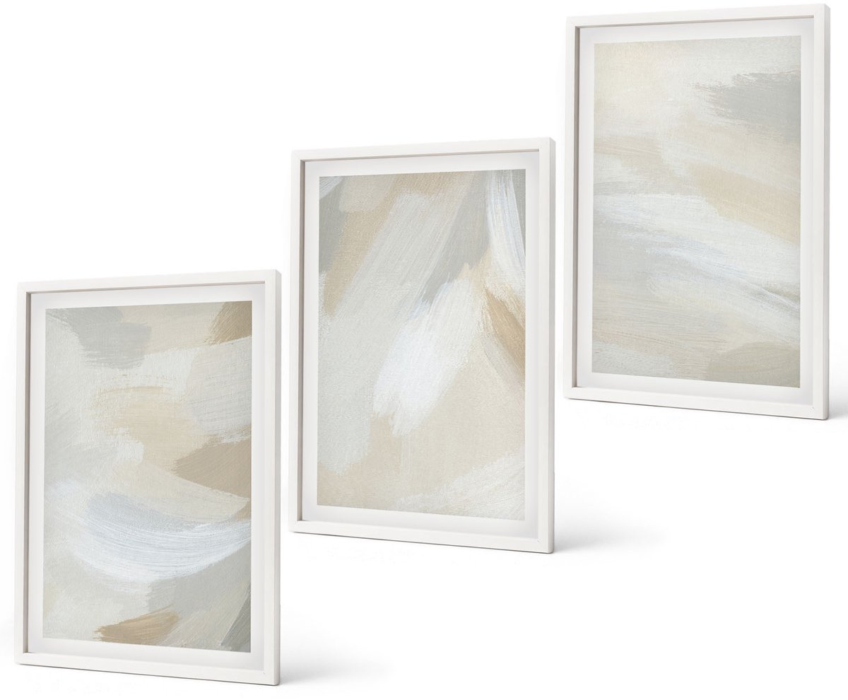 Coloray 3-Delige Schilderij Set - Abstracte, Heldere Achtergrond Met Delicate Penseelstreken. - 40 x 60 - Stijlvolle Muurdecoratie - Kantoor - Moderne Wanddecoratie