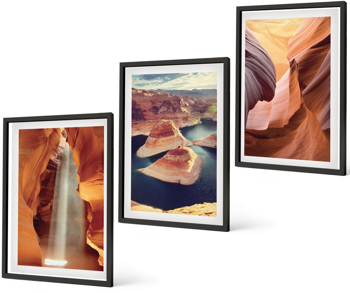 Coloray 3-Delige Schilderij Set - Waterval In De Kloof Rotsformaties In De Canyon - 40 x 60 cm - Decoratieve Schilderijen - Woonkamer - Interieur - Woonkamer Decoratie