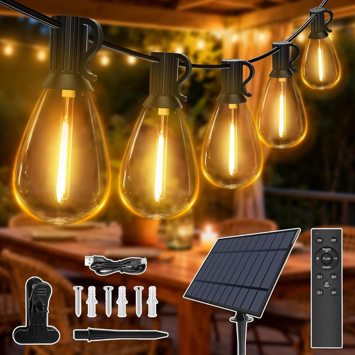 DYVNS® Tuinlampjes Slingerbuitenlichtsnoer - Tuinverlichting Buiten - Lichtslinger LED - Lichtketting - Waterdicht - 30m