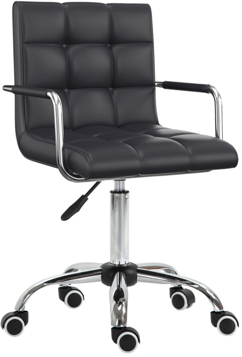 Zwarte Bureaustoel 52,5 x 54 x 99 cm, Retro Bureaustoel, Verstelbare Computerstoel met Armleuningen, Draaistoel met 5 Wielen, Ergonomische Werkstoel voor Kantoor en Thuiswerkplek