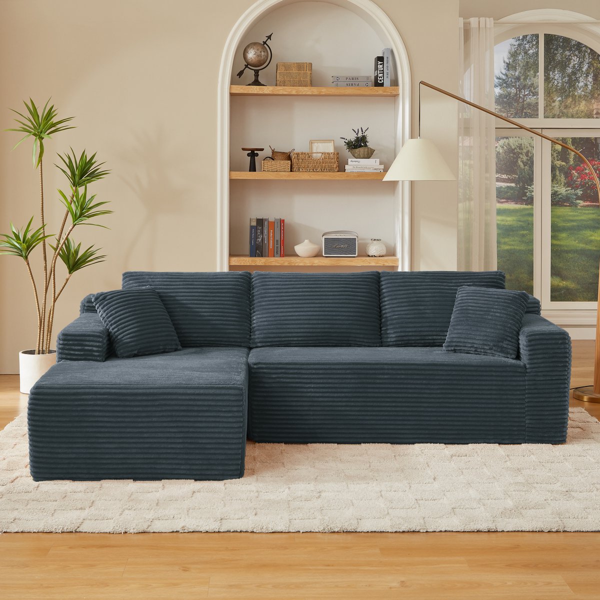 Modulaire L-vormige bank met overmaatse chaise longue - 3-zits - Grijs - memory foam - afneembare wasbare hoezen - geen montage