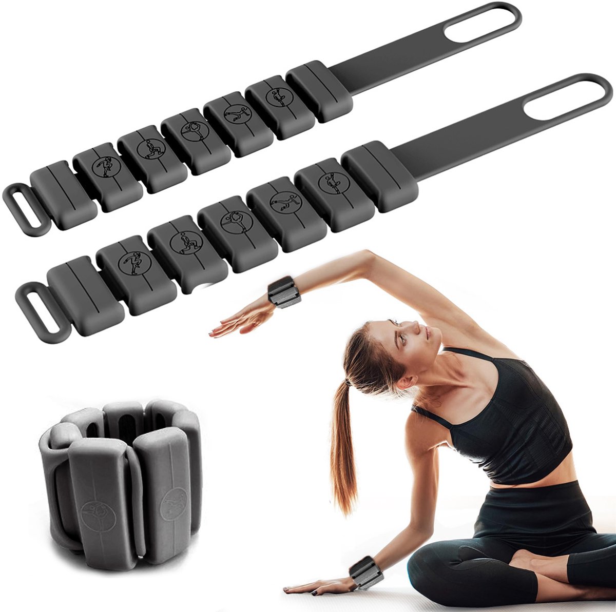 Siliconen Enkel- en Polsgewichten – Gewichtsband – Gewichtsarmband – 2-stuks – 2 × 0,25 kg – Verstelbaar – Pols- en Enkelgewichten – Geschikt voor fitness, yoga, pilates, aerobics en wandelen – Zwart
