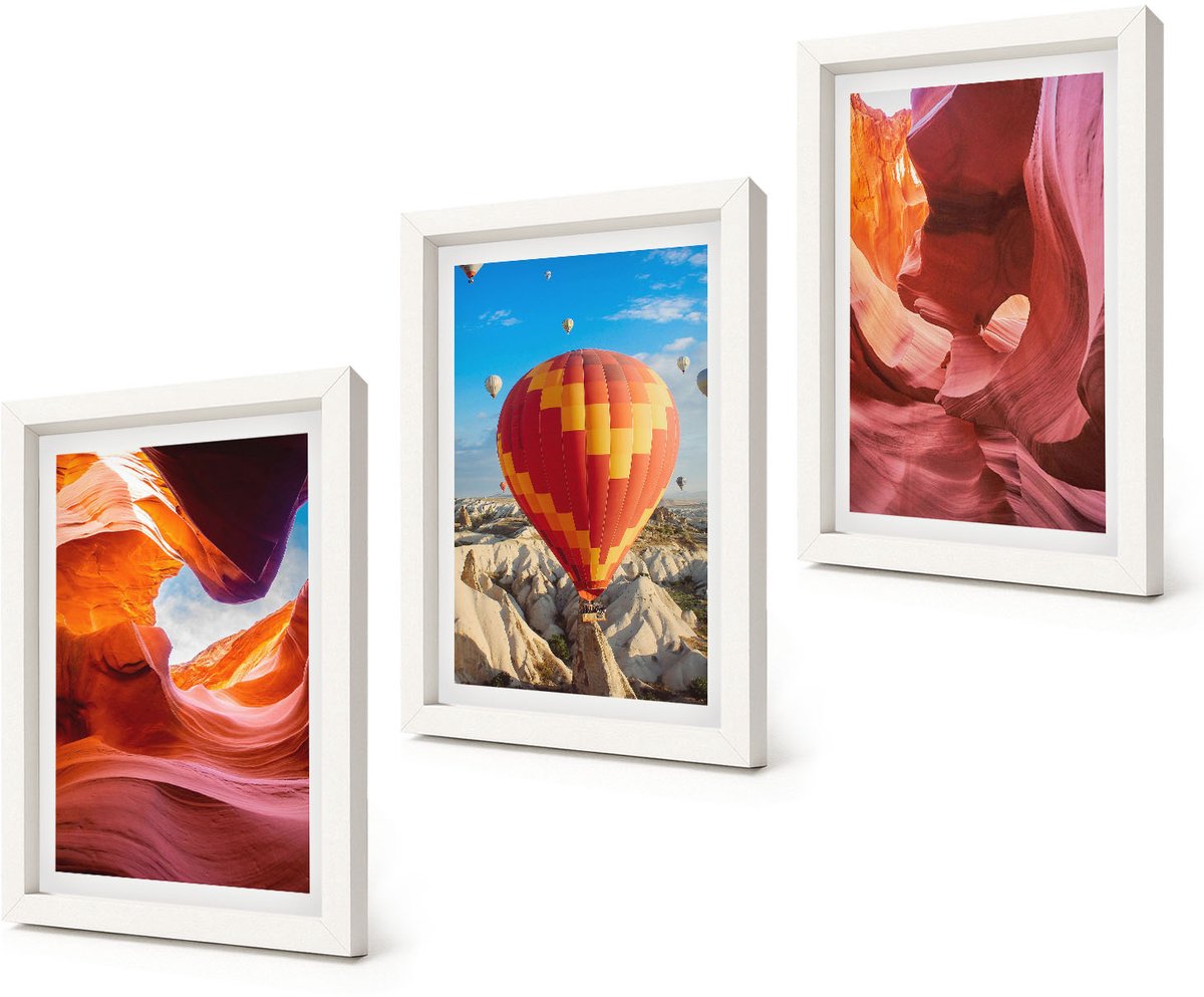 Coloray 3-Delige Schilderij Set - Woestijnklooflandschappen en ballonvaart - 20x30 - Wanddecoratie - Moderne Interieurdecoratie - Muurdecoratie