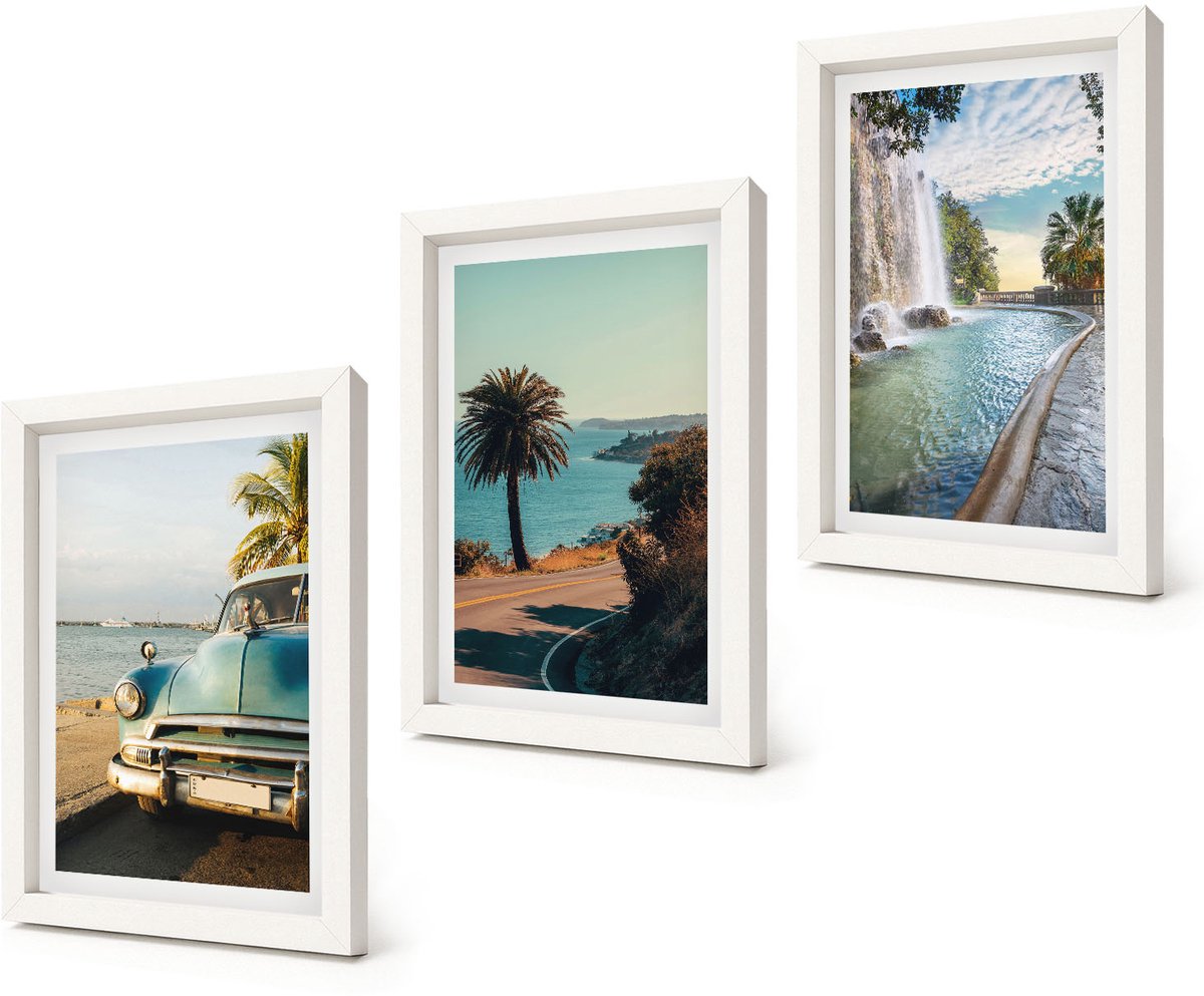 Coloray 3-Delige Schilderij Set - Vakantielandschappen met palmbomen en een waterval - 20x30 - Wanddecoratie - Moderne Interieurdecoratie - Interieur Decoratie