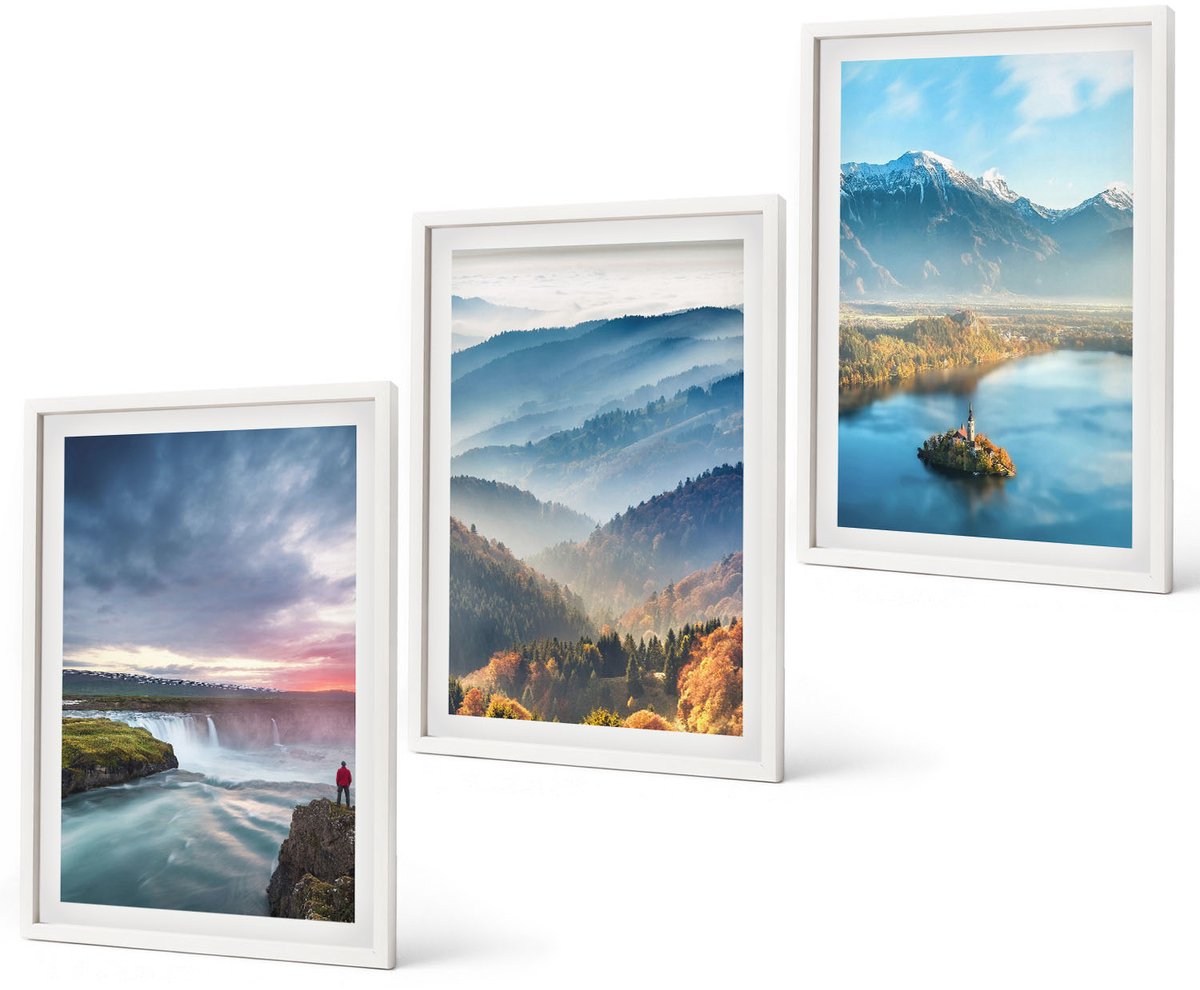 Coloray 3-Delige Schilderij Set - Schilderachtige Berglandschappen En Watervallen In De Natuur. - 40 x 60 - Wanddecoratie - Muurdecoratie - Moderne Interieurdecoratie - Decoratieve Schilderijen