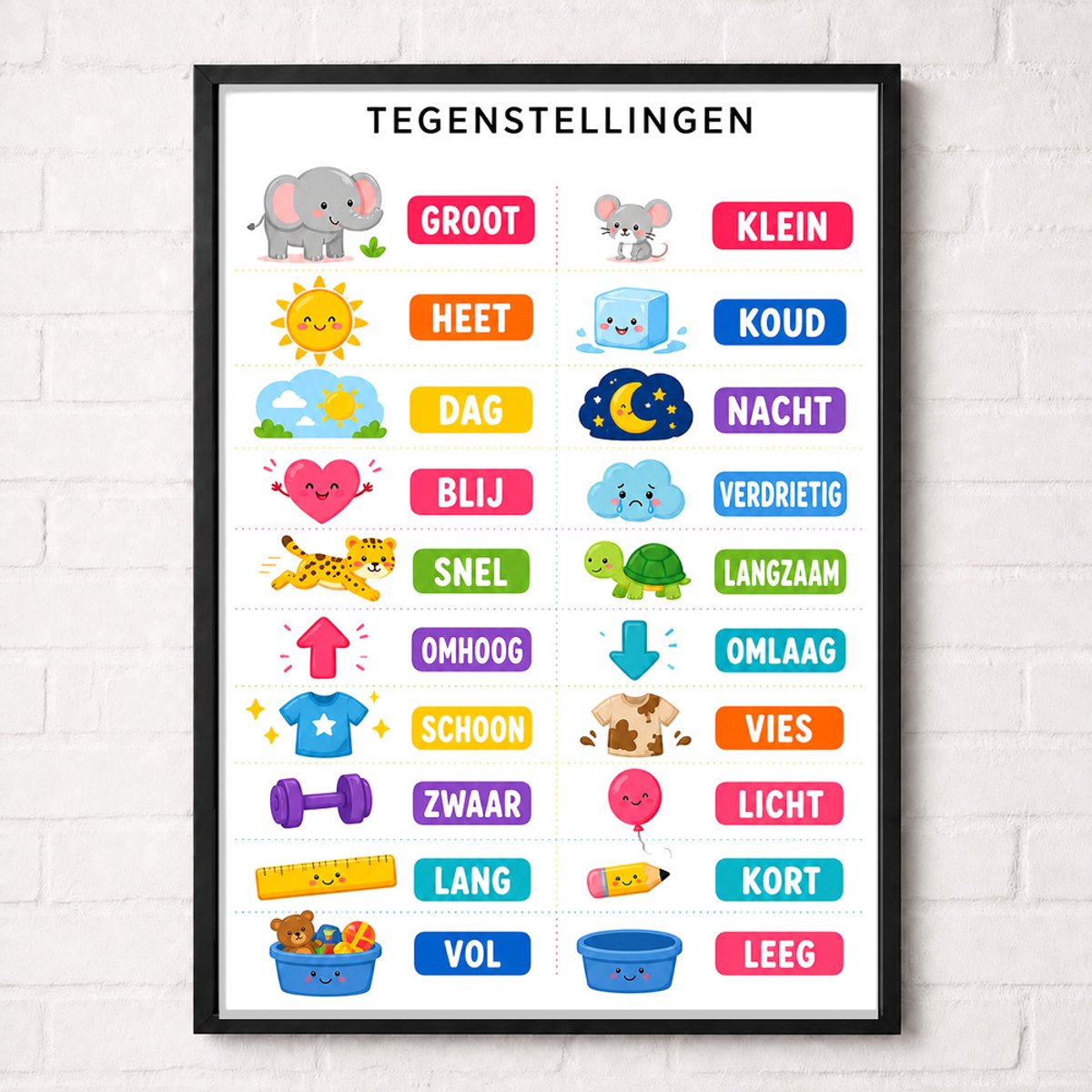 Tegenstellingen Educatieve Poster voor Kinderen - Leren - groep 2 t/m 6 (5-10 jaar) - A1+ 61 x 91,5 cm