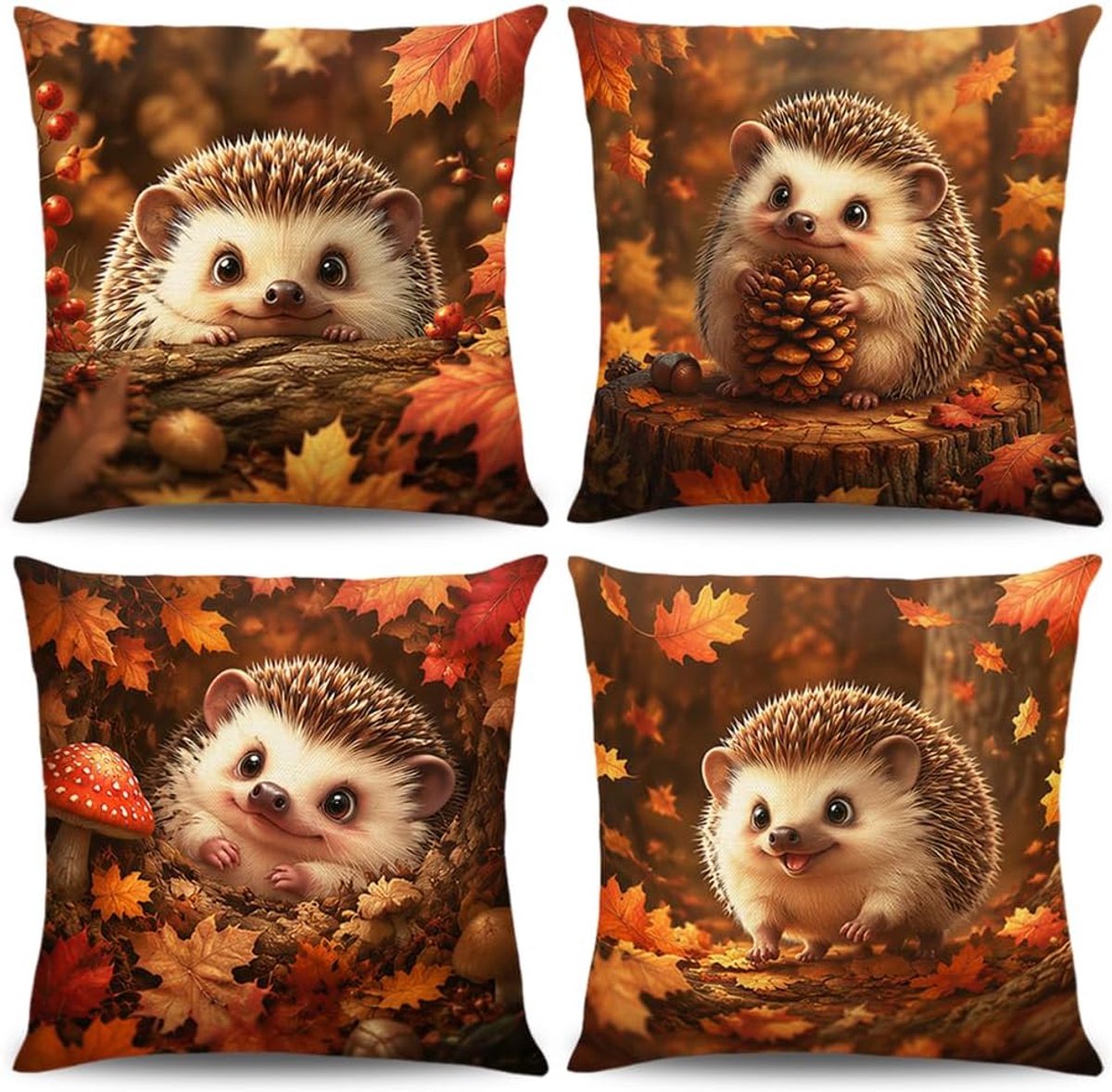 4 stuks kussenslopen herfst 40 x 40 cm, Thanksgiving decoratieve kussenslopen, linnen sofa throw kussensloop - ShopVlot