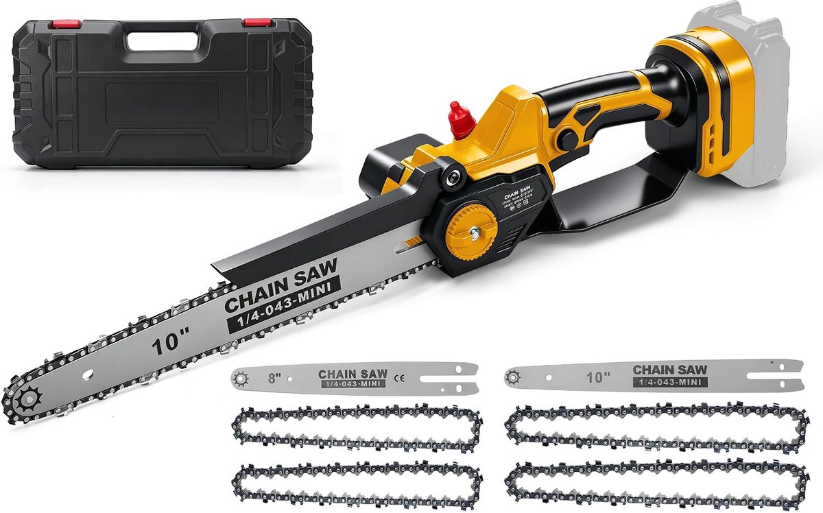 2-in-1 Mini Chainsaw, 25.4 and 8 in with 4 Chains, Compatible with DeWalt 20 V Battery, 1000 W Brushless Motor - ShopVlot