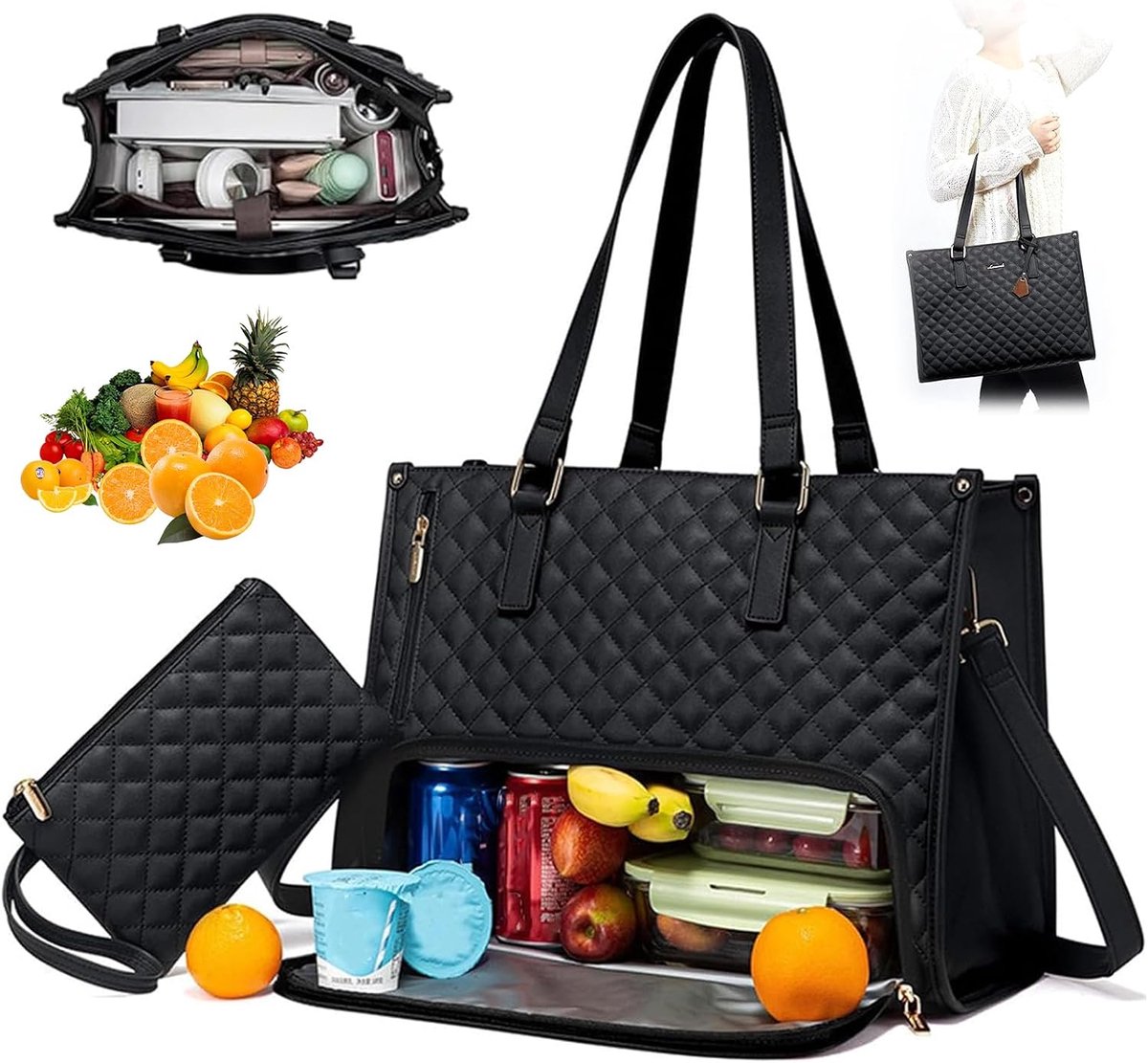 Cooler Bag Lunch Bag Insulated Lunch Bag for Women, 2-in-1 Tote Bag for Women, 15.6 Inch Computer Bag, for Work - ShopVlot