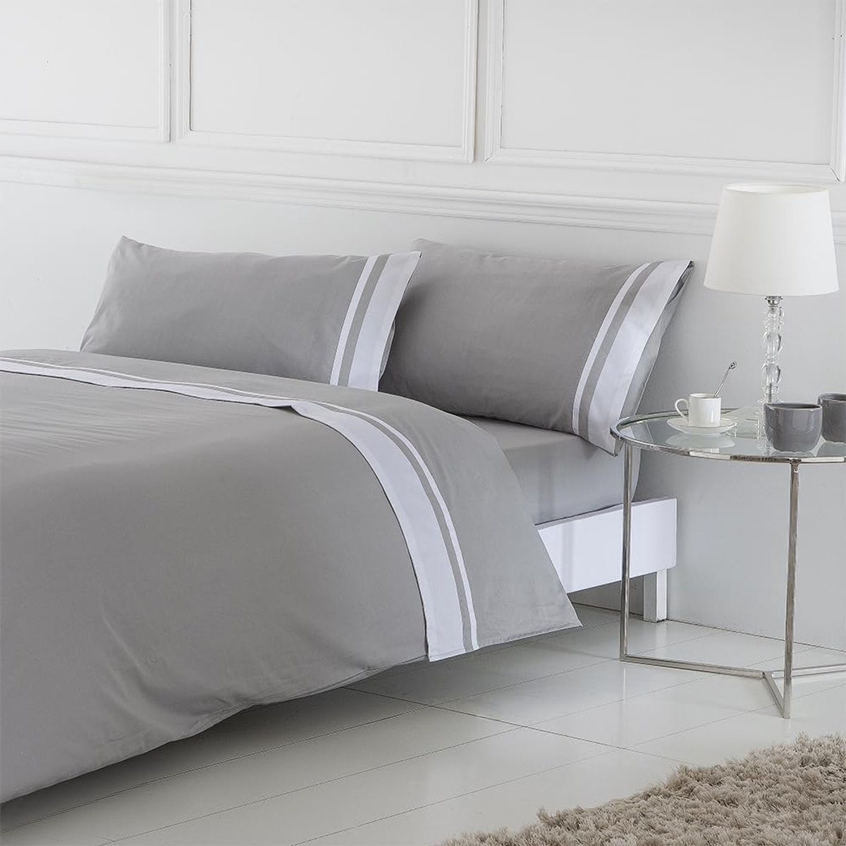 COTTON ARTean Dekbedovertrek voor bedden met 150 cm, katoensatijn, draaddichtheid 400, grijs-wit, dekbedovertrek 240 x - ShopVlot
