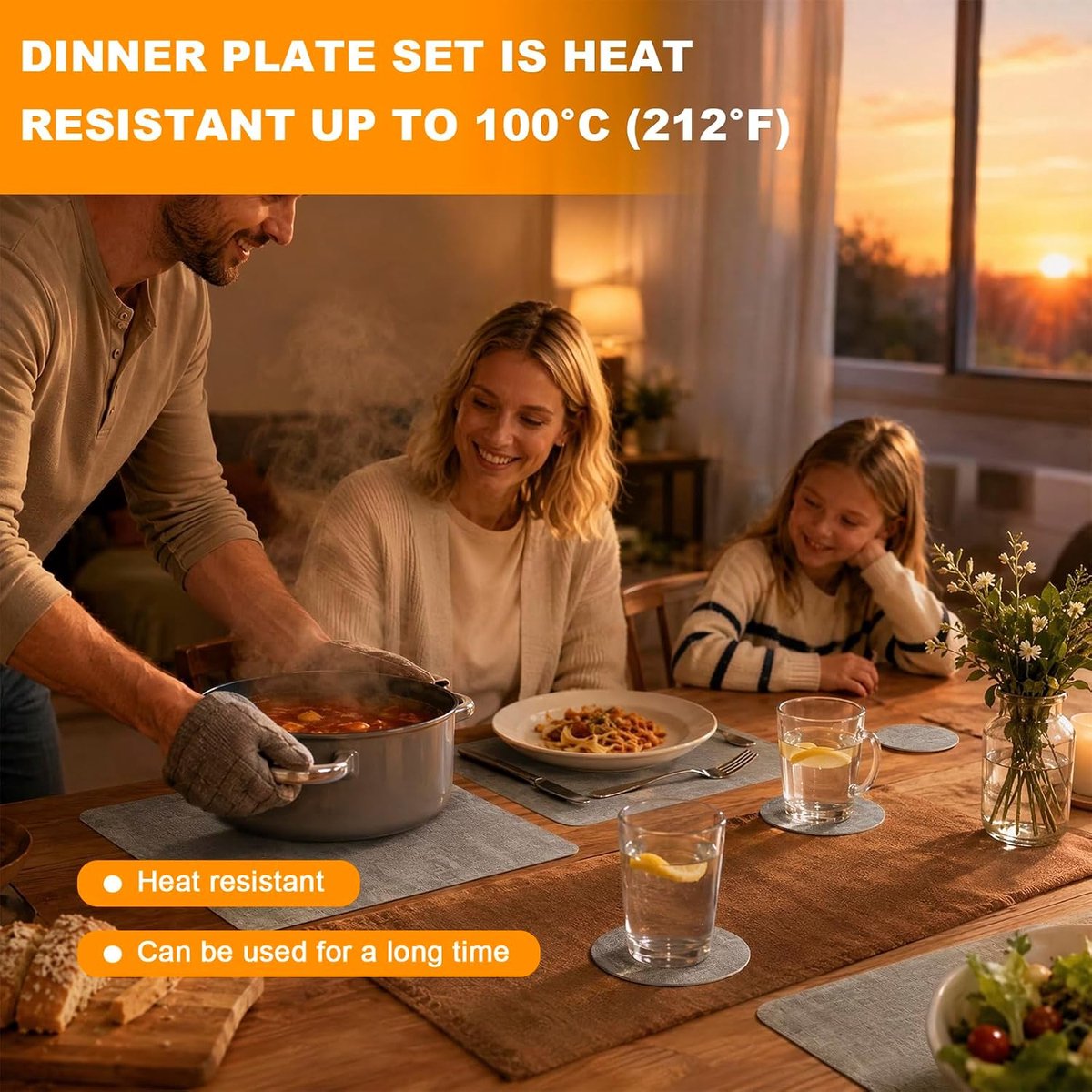 Placemats afwasbaar set van 6, placemats in lederlook met 6 onderzetters - ShopVlot