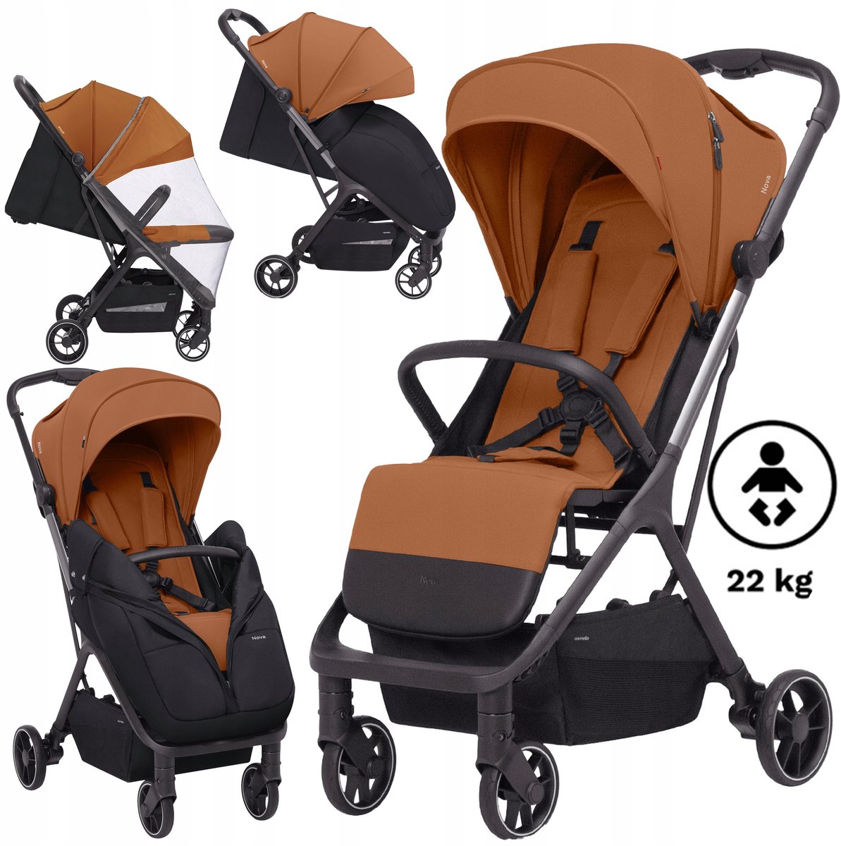 Lichte Kinderwagen 7,5 kg, Grote Wielen, Verstelbaar, Incl. Accessoires