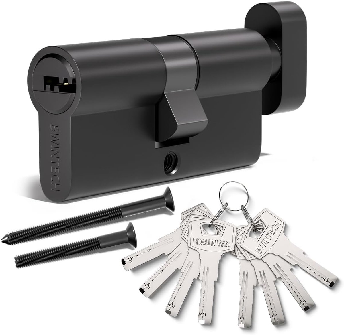 Bwintech 80mm (40T/40) Black Zinc Alloy Euro Cylinder Lock, Door Rod Lock, Key Key with 8 Horizontal Dimple Keys, High - ShopVlot