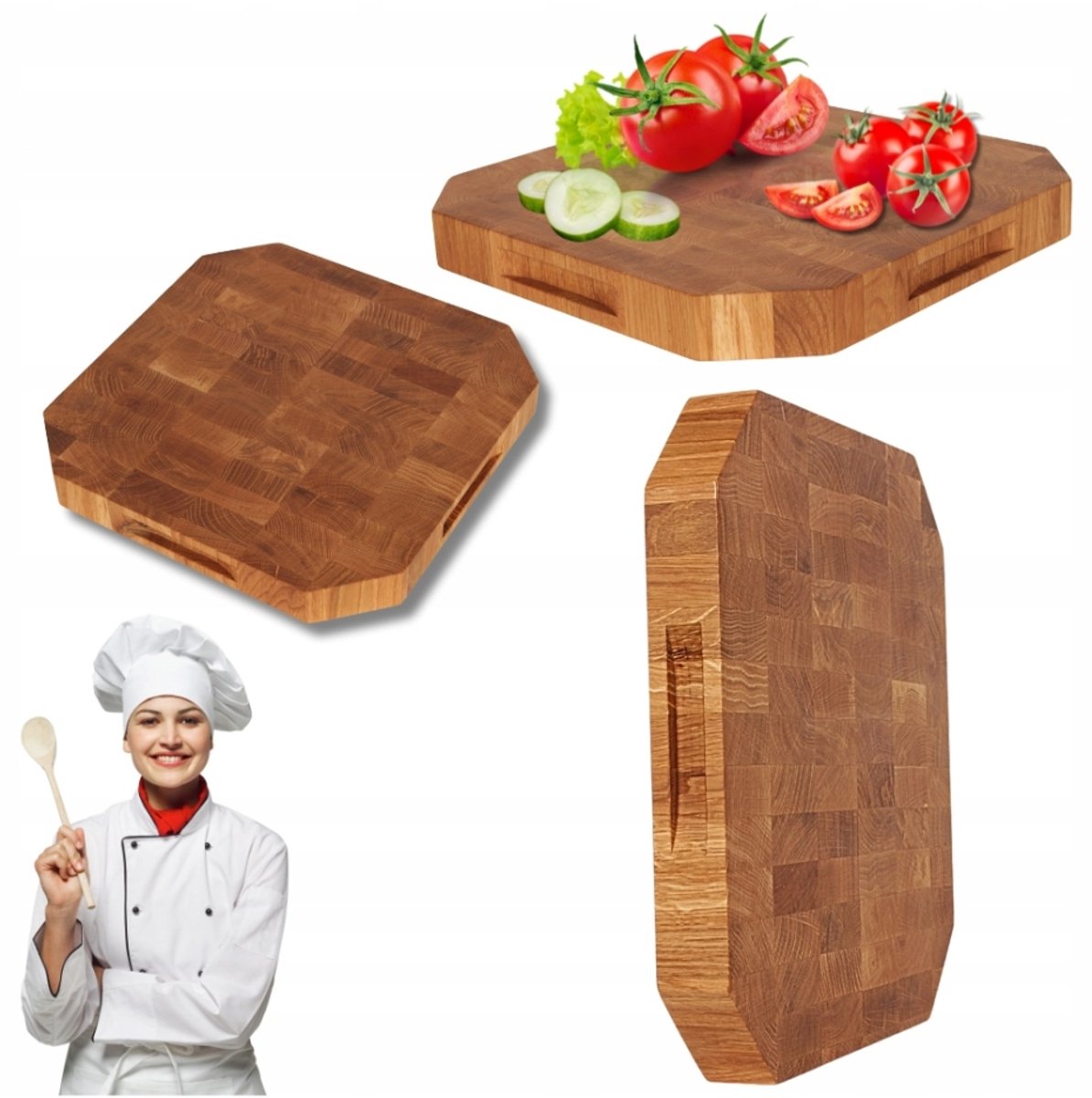 Massieve Eiken Houten Blok Snijplank 35x35 cm - Premium Kwaliteit