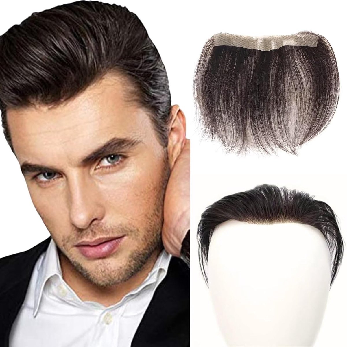 Men's Hair Piece PU Hairpiece, M-Curl, Natural Hair Piece, Black, 1.5 x 16 cm - ShopVlot