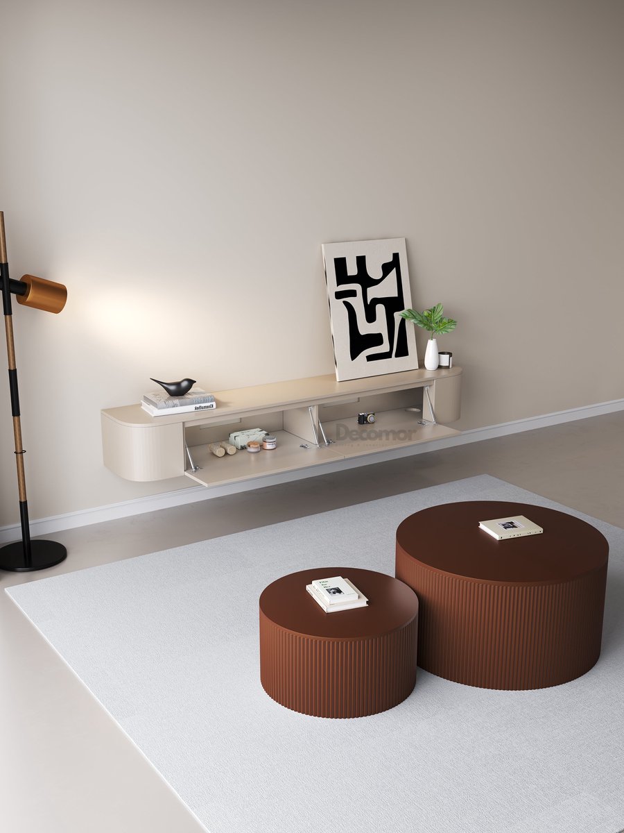 DECOMOR Chic Curve Ronde TV Meubel 180cm - Zwevend – Japandi Beige