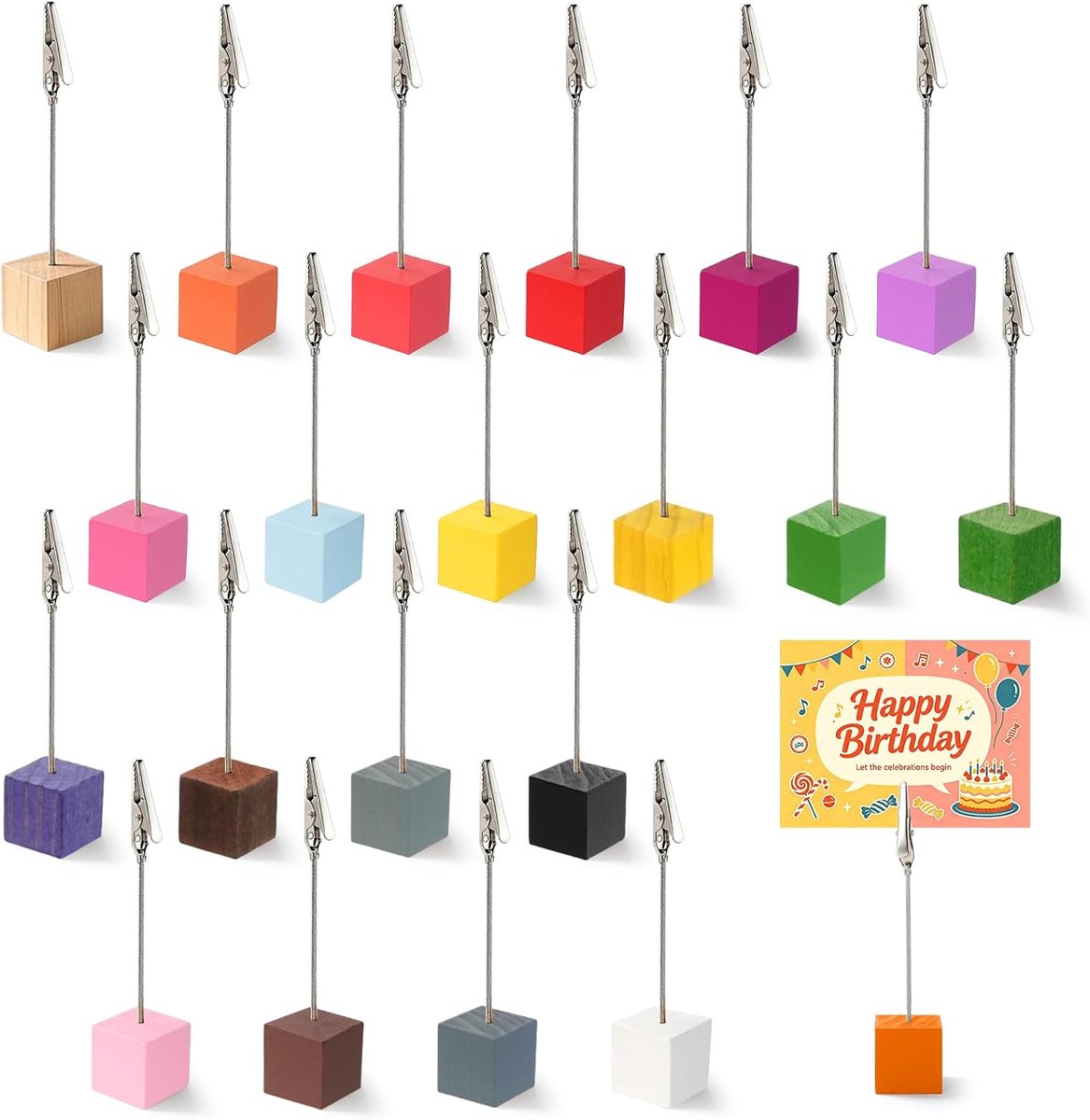 20 stuks fotohouders met klemmen, fotostandaard, kaartenstandaard, hout, klein, ansichtkaartenhouder, tafel, metaal - ShopVlot