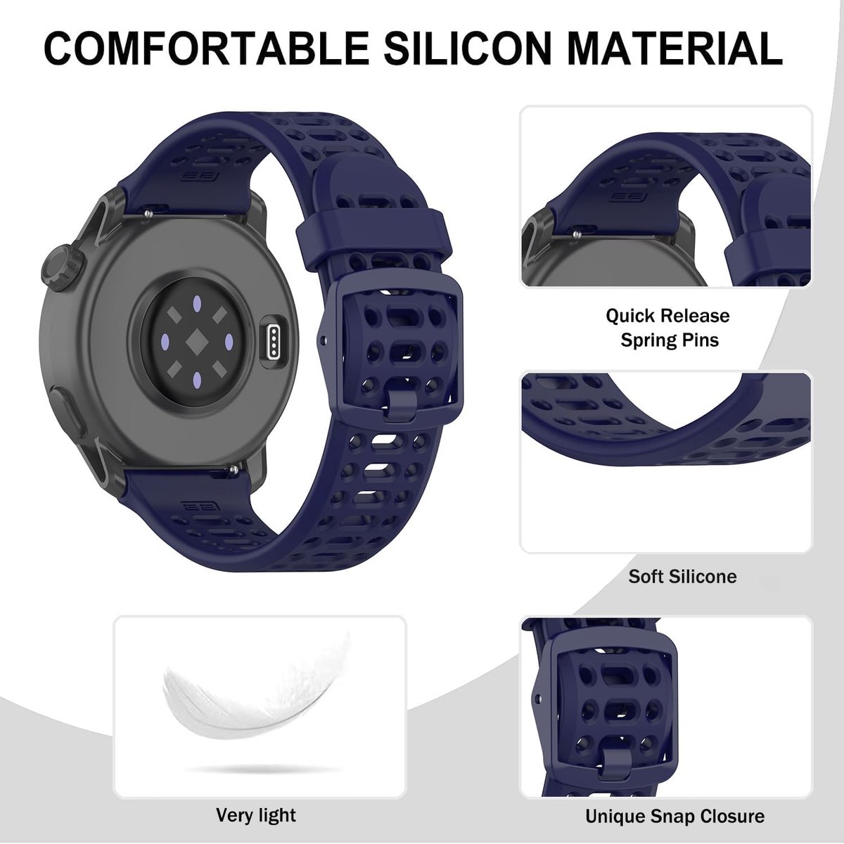 20mm 22mm Silicone Strap Compatible with Coros Pace 4/3/2/APEX 2/2 PRO/APEX 42mm 46mm/PRO Quick Release Sport Band for - ShopVlot
