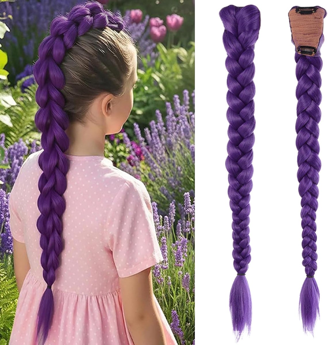 YUEMING 26 Inch Purple Braid Ponytail Extensions, Synthetic Fiber Braiding Hair for Stage Party Halloween Cosplay - ShopVlot