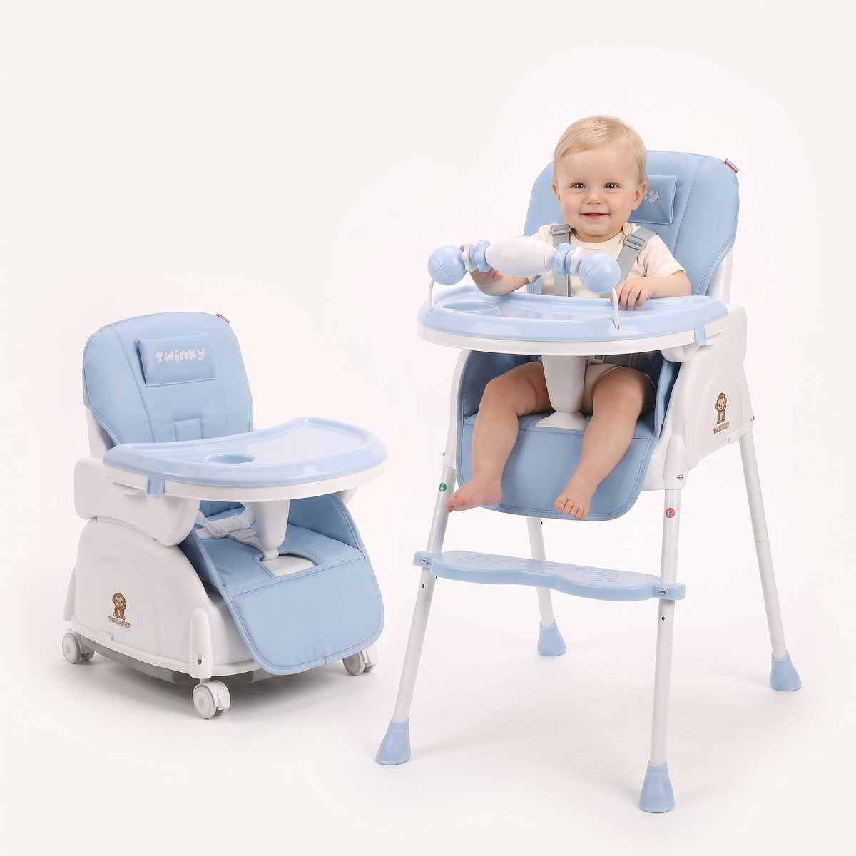 Bol.com Twinky® Kinderstoel – 2-in-1 Kinderwagen Set – Blauw – Inklapbare Eetstoel & Baby Wagentje en Babystoel Voor Aan Tafel  ... aanbieding