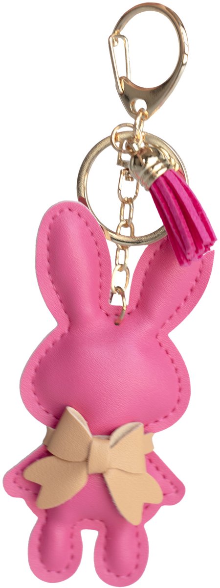 Konijn Sleutelhanger Donkerroze - Kunstleren Bag Charm - Tas Hanger - Konijn Accessoire met Strikje