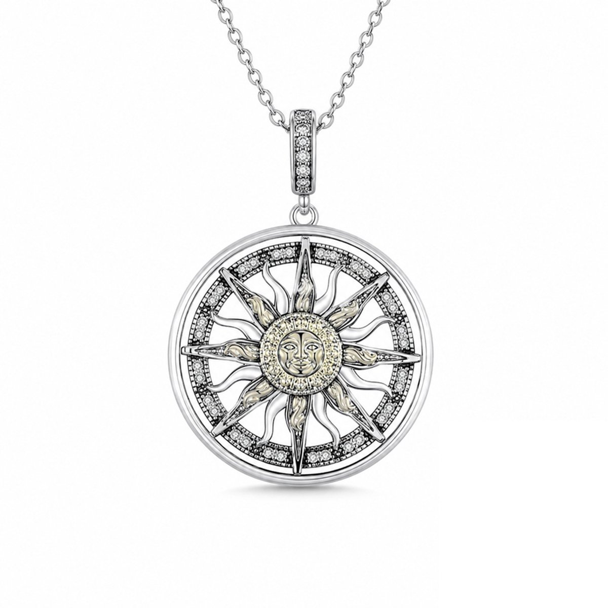 omyStones Zonneketting Dames – 925 Sterling Zilver – Ronde Zon Hanger met Zirkonia – Zilveren Ketting
