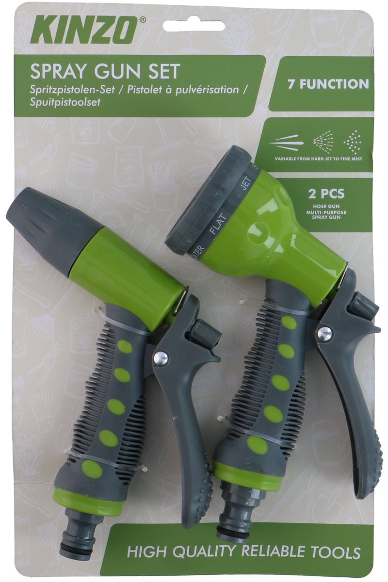 Kinzo sproeikop tuinslang set - 2-delig spuitpistool met verstelbare straalstanden - sproeikop voor tuinslang met grip - sproeipistool voor tuin, auto of terras