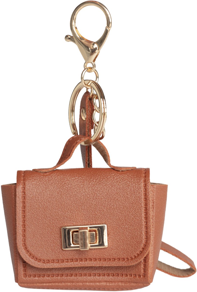 Mini Tas Sleutelhanger Bruin - Kunstleren Bag Charm - Tas Hanger - Mini Handtas Accessoire