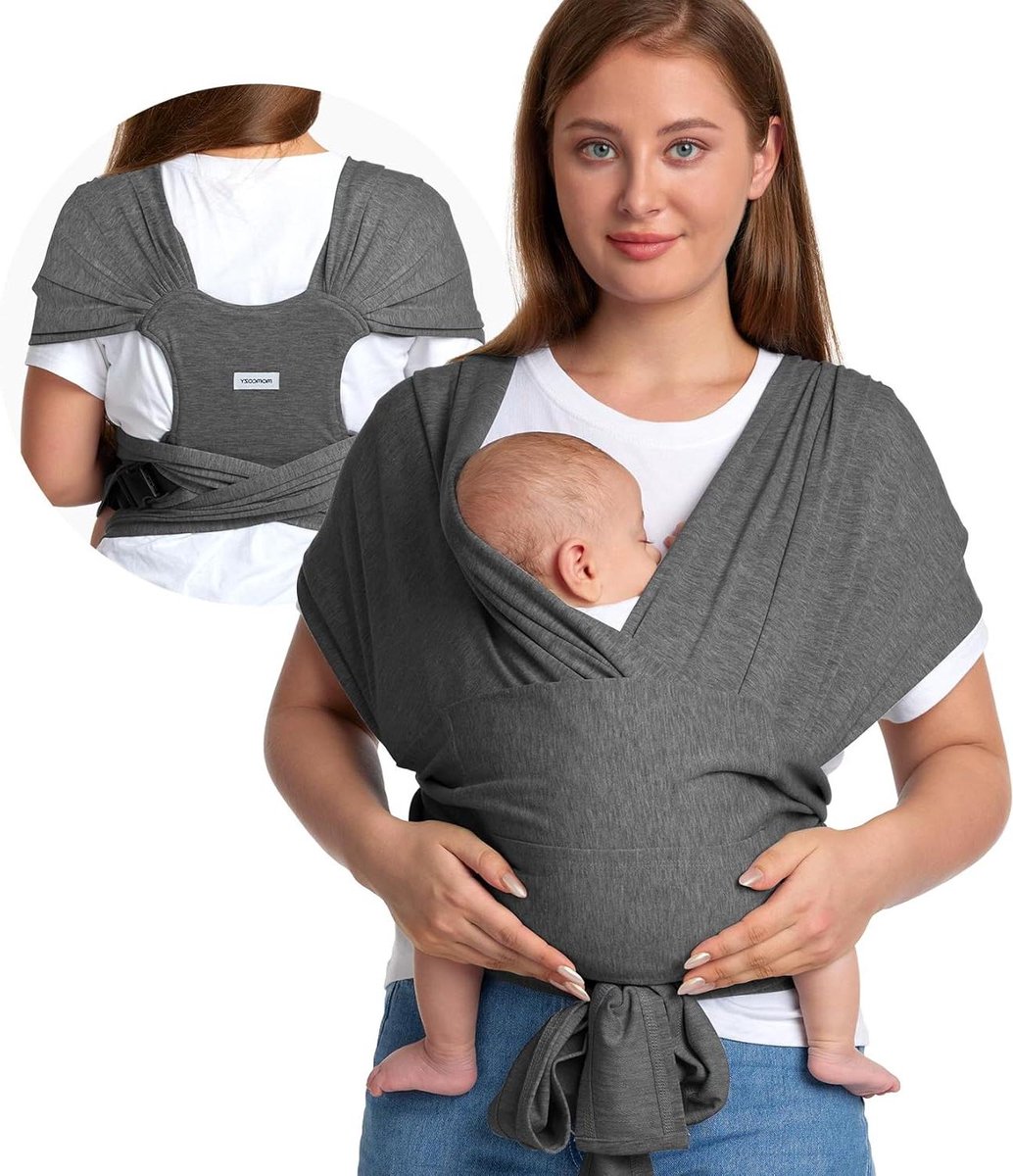 Baby Draagzak - Draagdoek T-shirt - Baby Dichtbij - Verstelbare Sluiting - 3.5-16kg - Grijs