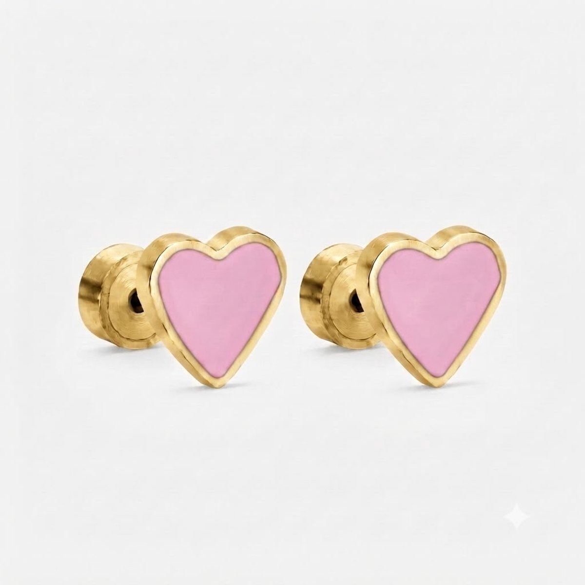 Goudkleurige Meisjes Oorstekers - Hartje - Roze – Chirurgisch Staal - 9 mm - Hypoallergeen