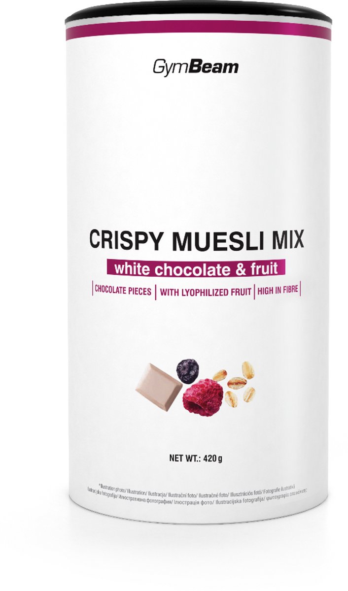 GymBeam Krokante mueslimix 420 g witte chocolade fruit