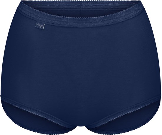 Sloggi damesbroekje in donkerblauw met een geribbelde tailleband en kantafwerking aan de pijpjes.