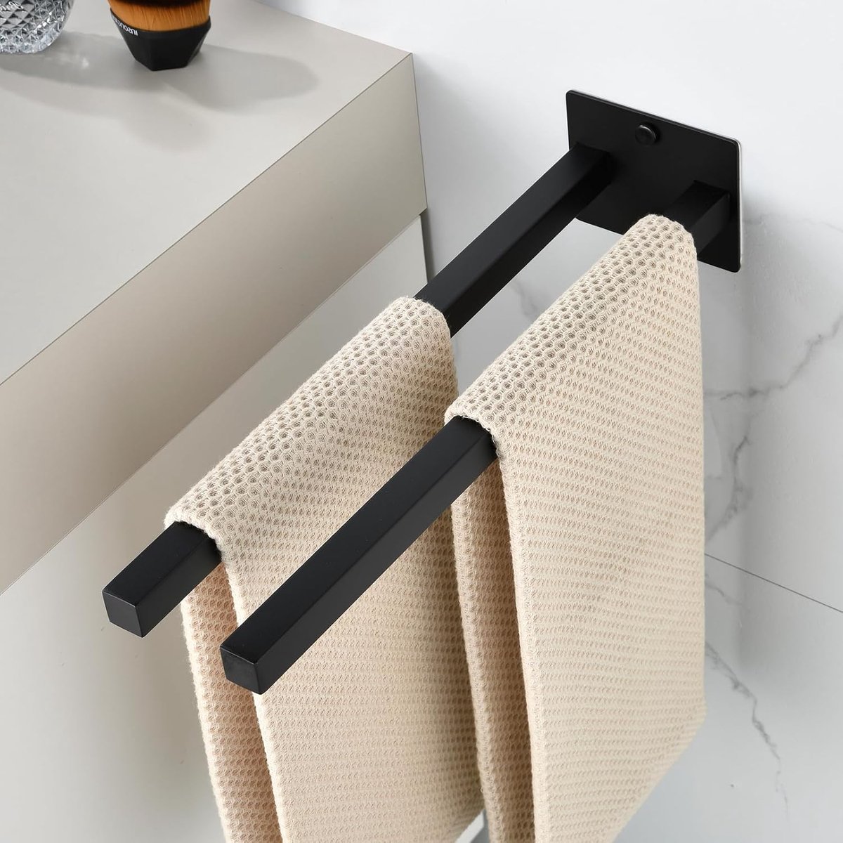 Handdoekhouder zonder boren, zwart/met boren, handdoekstang, SUS304 roestvrij staal, voor badkamer en keuken, badhanddoekhouder, badkamer, dubbel