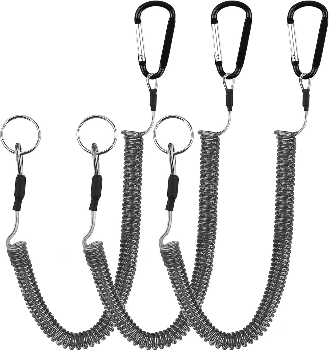 3 stuks spiraalband, sleutelhanger, outdoor spiraalband, elastische viskoord, zwarte visband, vishengelband met clip, voor vissen, sleutels, outdoor, tas