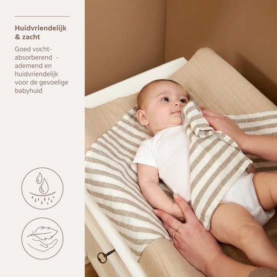 Meyco Baby Fat Stripe Pre-washed Hydrofiele Doeken - 2-pack - Pre-washed Hydrofiel - Taupe - 70x70cm — afbeelding 4