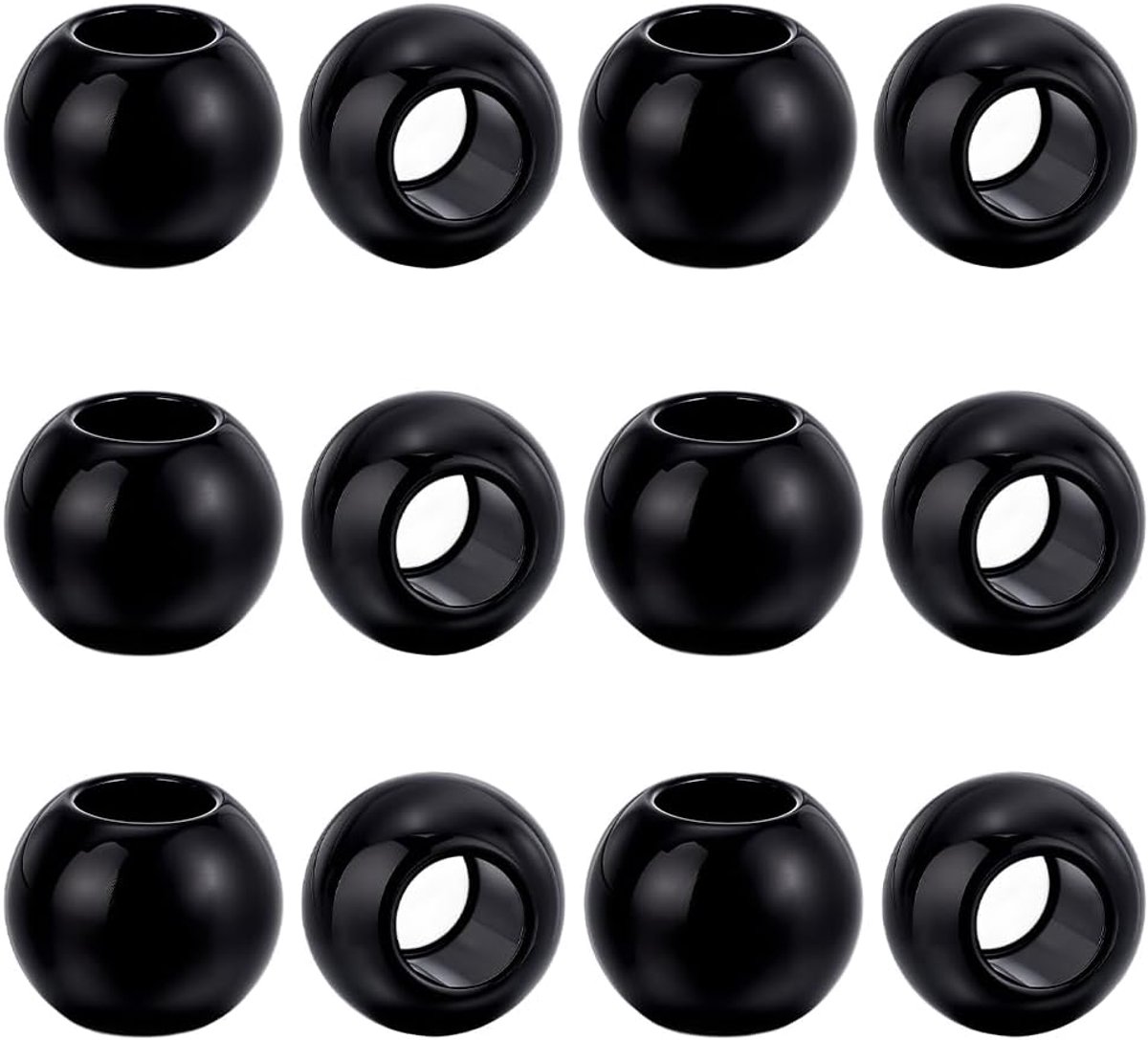 Kralen met groter gat roestvrij staal metaal zwarte bedels ronde gladde gepolijste spacer kralen voor armband oorbel sieraden maken doe-het-zelf ambachten, 6mm gat