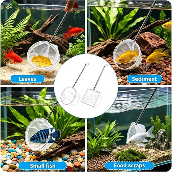 4 stuks visnetten voor aquarium, mini-visnet voor aquarium, klein visnet met uittrekbare handgreep, rond en vierkant, voor kleine vissen en garnalen, aquaria (verstelbaar 13-40 cm) — afbeelding 5